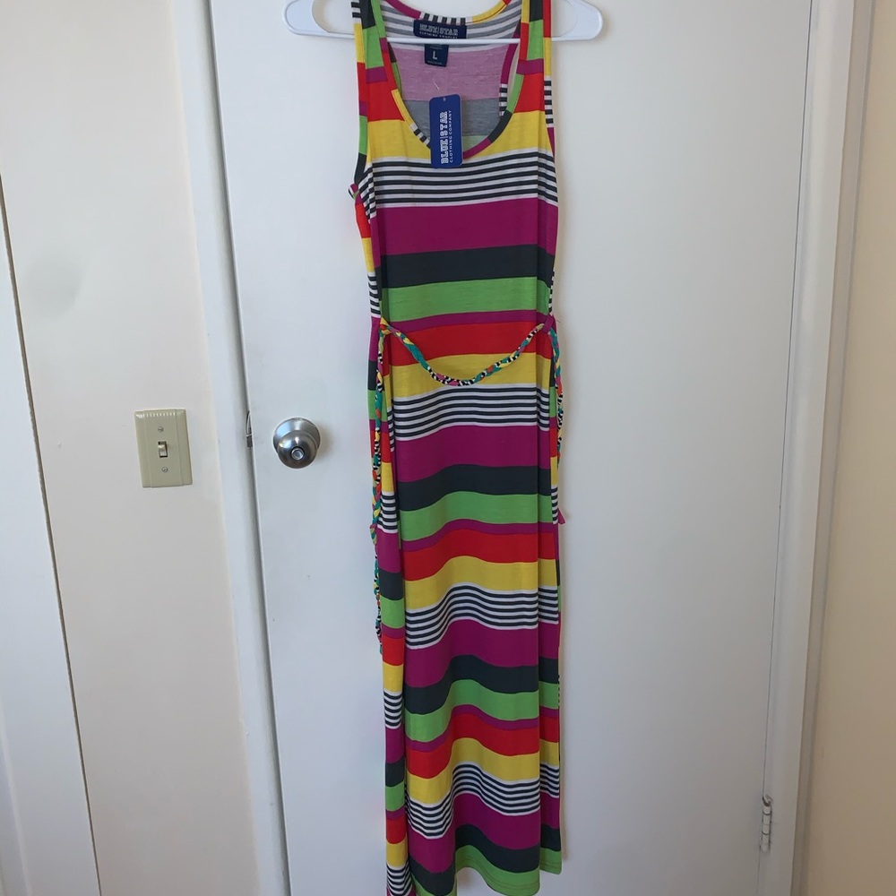 New Striped Maxi Dress with Belt (with tags)